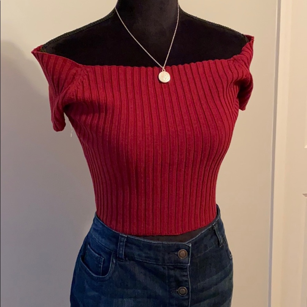 💥LOVE REPUBLIC Off Shoulder Stretch Crop Top